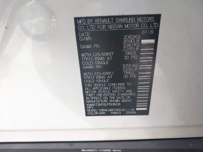 2020 NISSAN ROGUE SV FWD