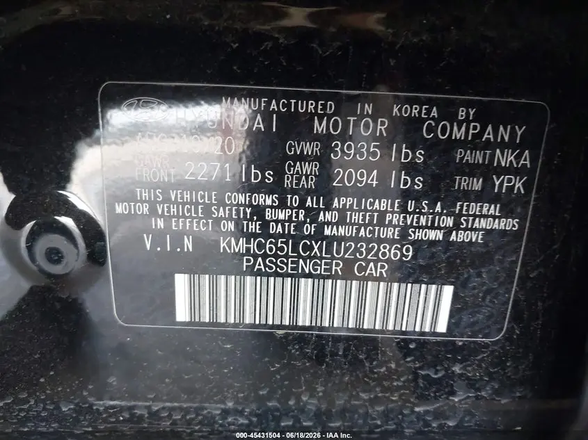 2020 HYUNDAI IONIQ HYBRID BLUE