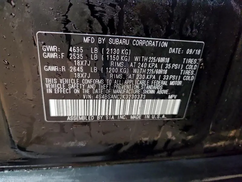 2019 SUBARU OUTBACK 2.5I LIMITED  