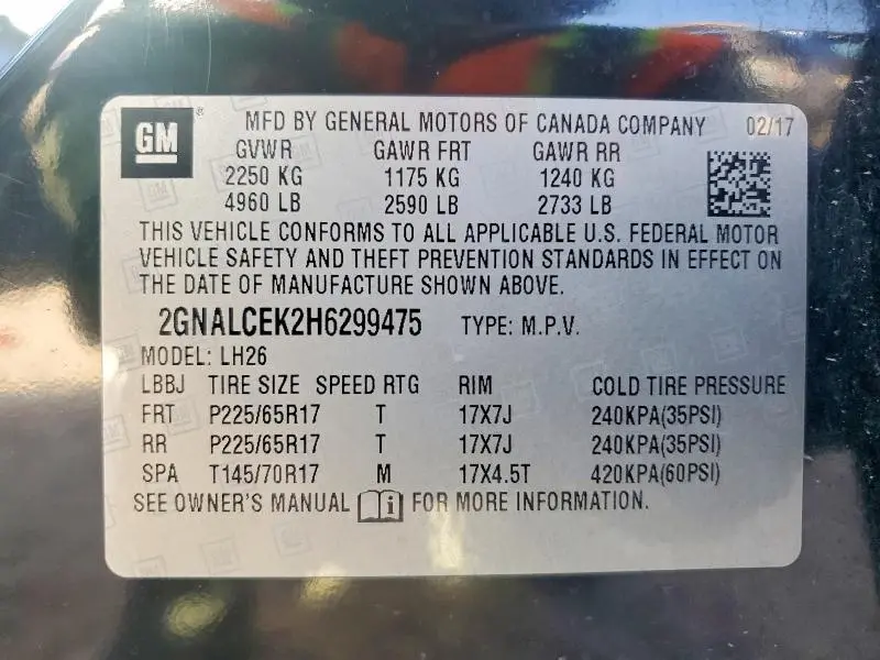 2017 CHEVROLET EQUINOX LT  