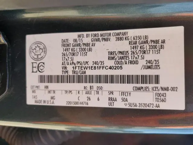 2015 FORD F150 SUPERCREW  