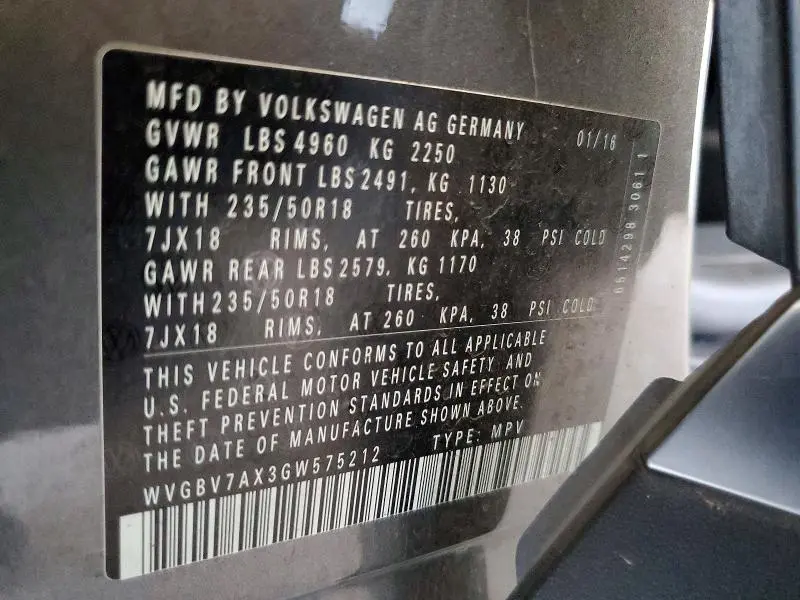 2016 VOLKSWAGEN TIGUAN S  
