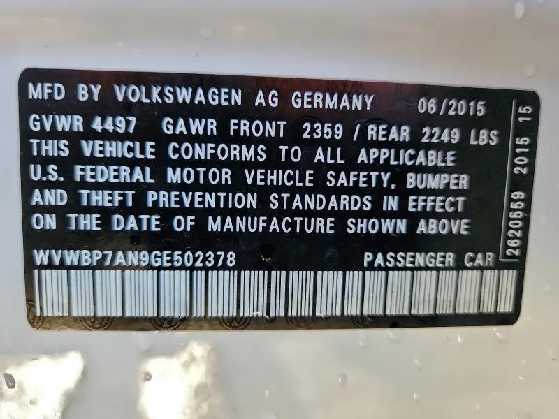 2016 VOLKSWAGEN CC BASE  