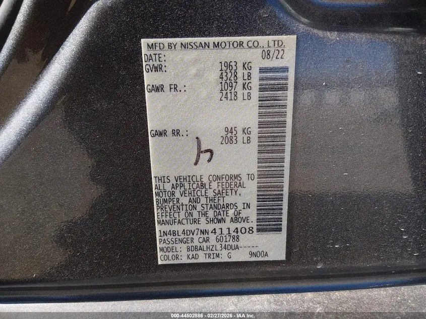 2022 NISSAN ALTIMA SV FWD