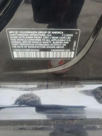 2021 VOLKSWAGEN PASSAT SE