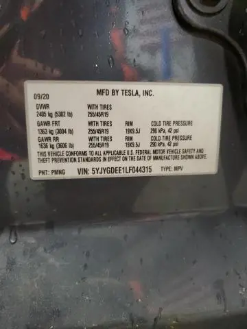 2020 TESLA MODEL Y   