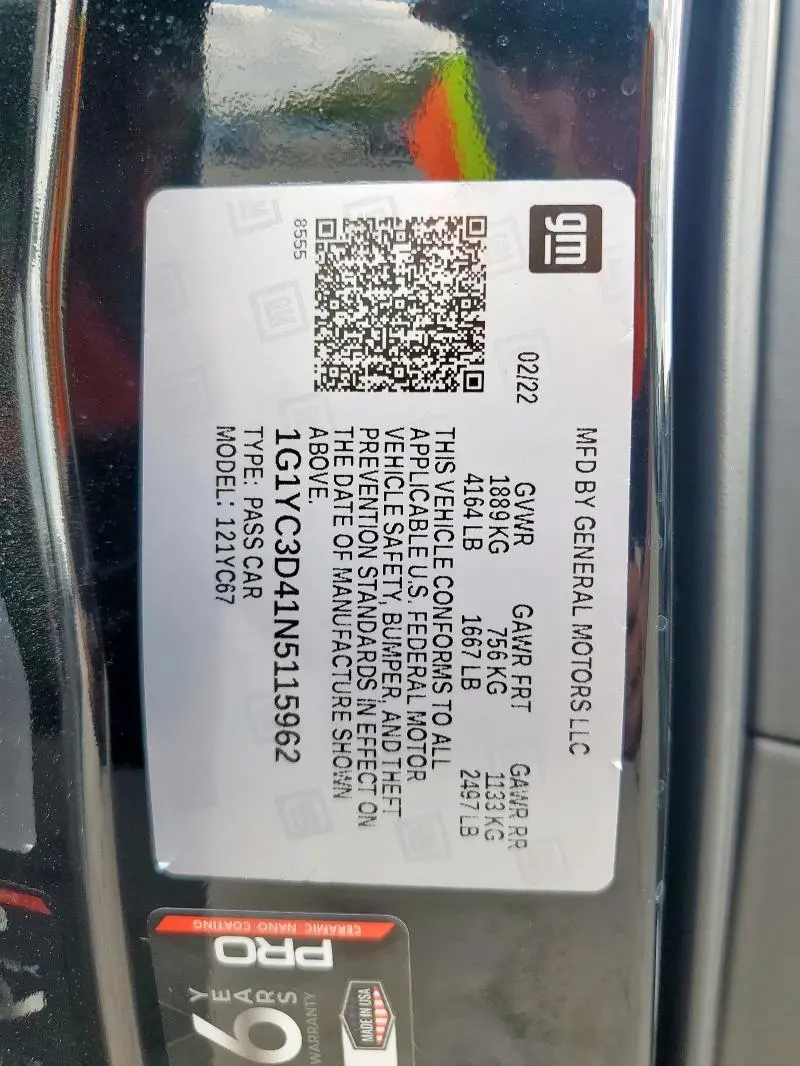 2022 CHEVROLET CORVETTE STINGRAY 3LT  