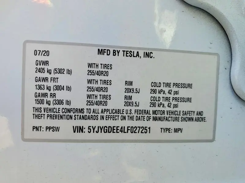 2020 TESLA MODEL Y   