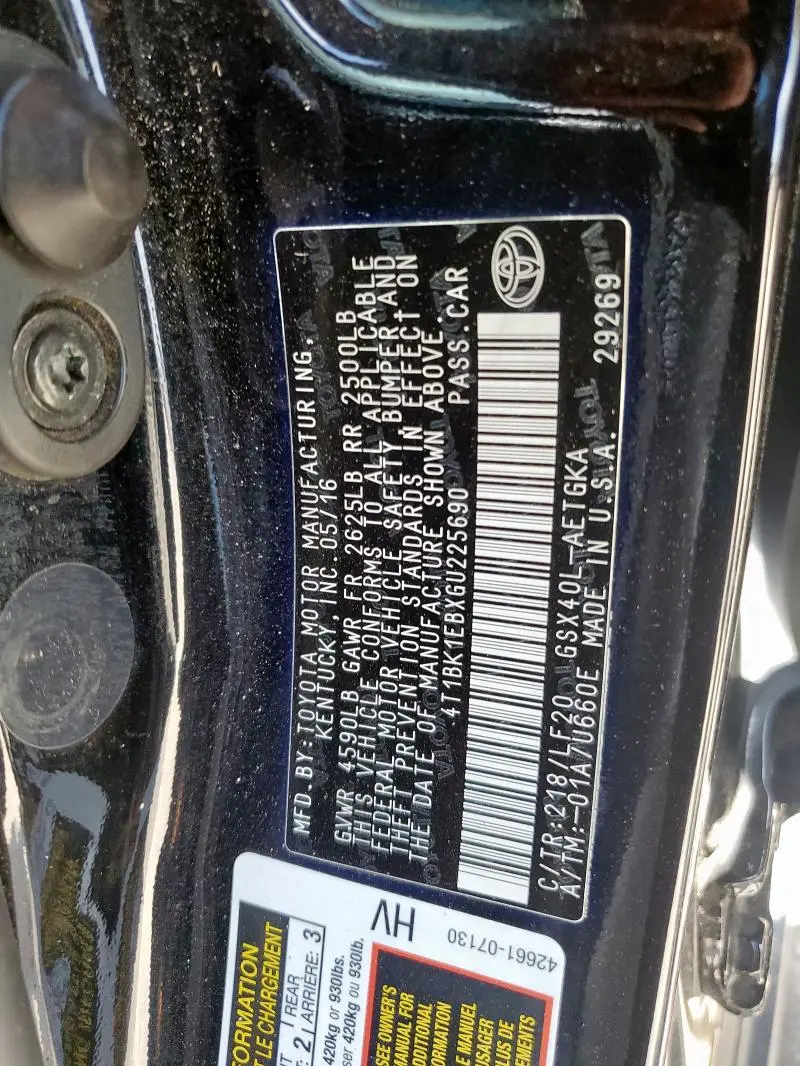 2016 TOYOTA AVALON XLE  