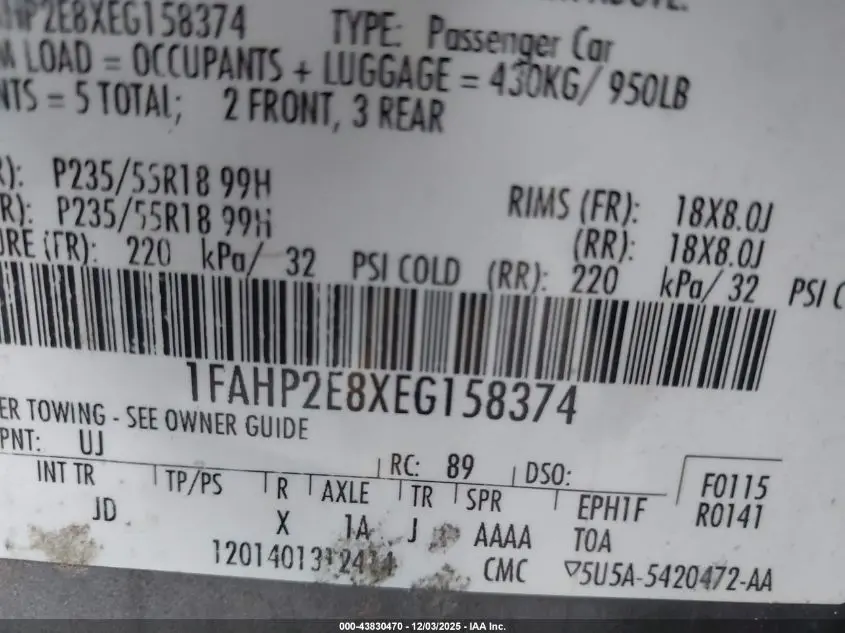 2014 FORD TAURUS SEL