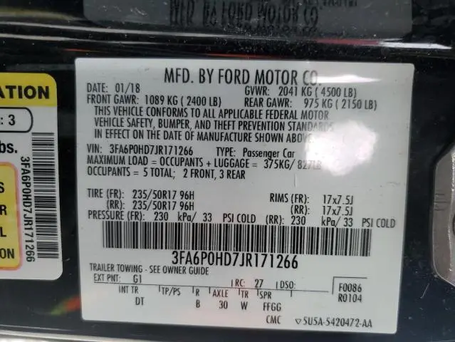 2018 FORD FUSION SE  