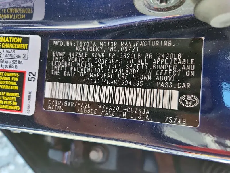 2021 TOYOTA CAMRY SE  