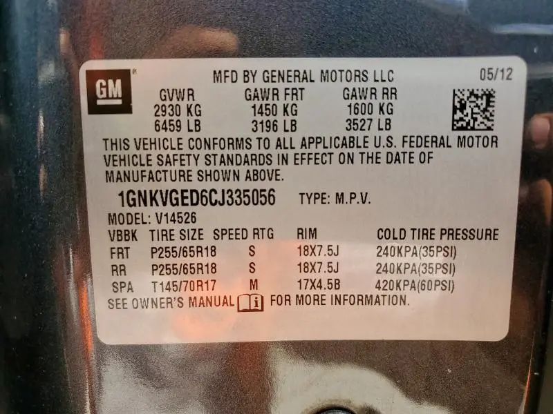 2012 CHEVROLET TRAVERSE LT  