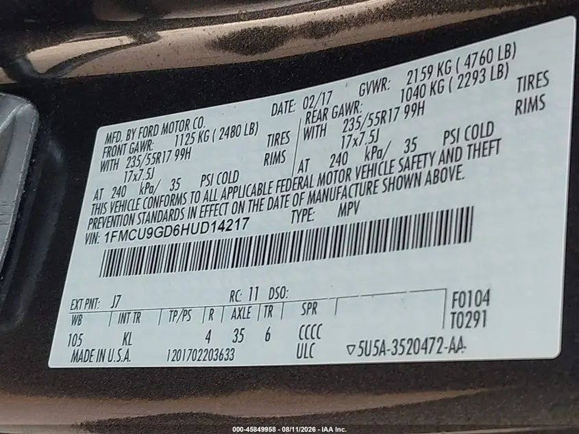 2017 FORD ESCAPE SE