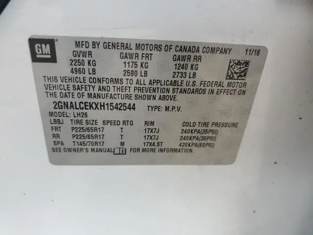 2017 CHEVROLET EQUINOX LT  