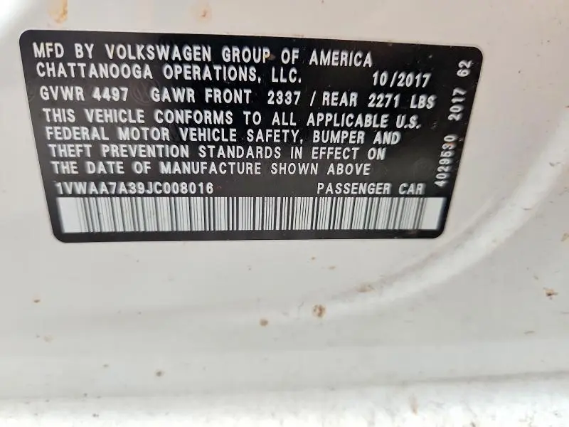 2018 VOLKSWAGEN PASSAT S  