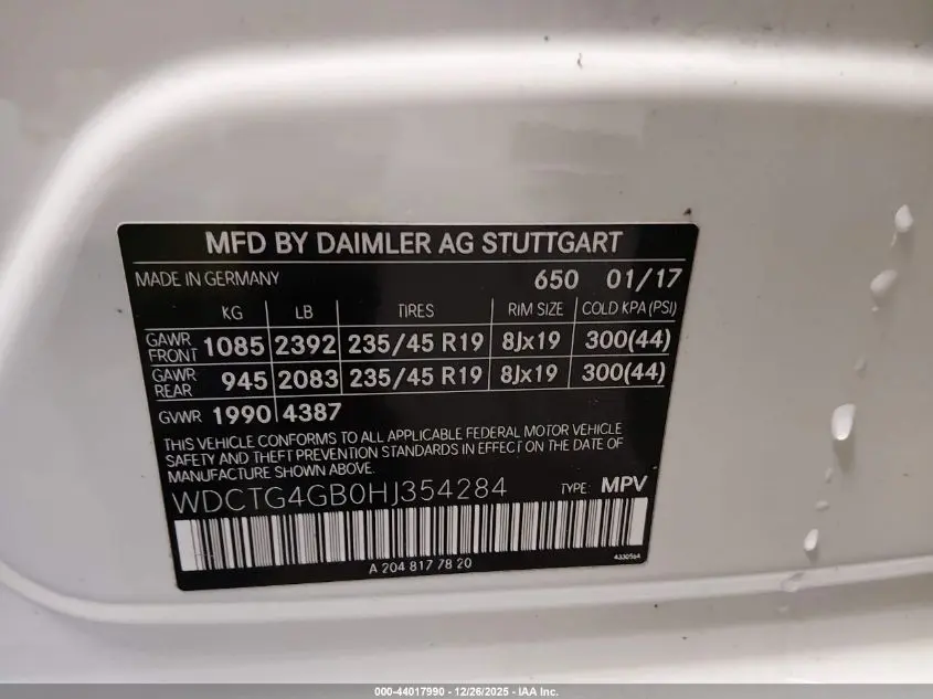 2017 MERCEDES-BENZ GLA 250 4MATIC