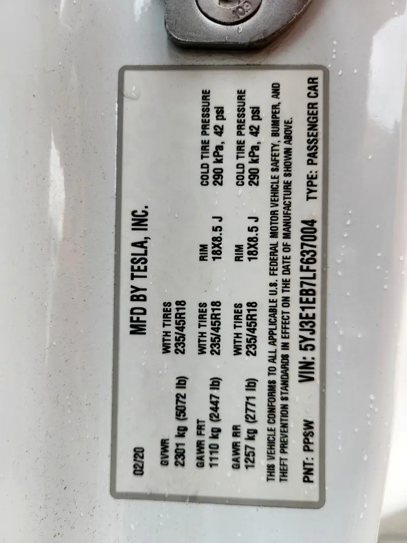 2020 TESLA MODEL 3   