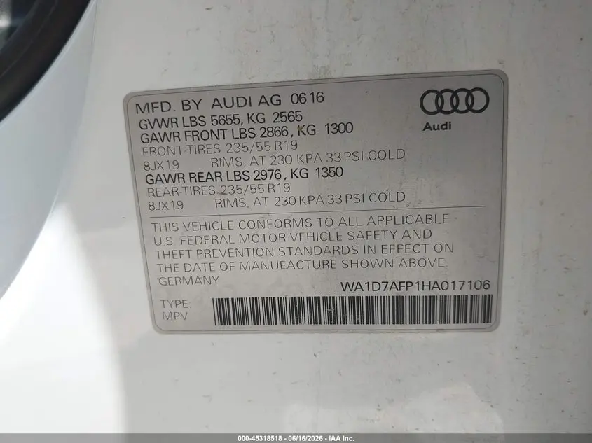 2017 AUDI Q5 3.0T PREMIUM PLUS