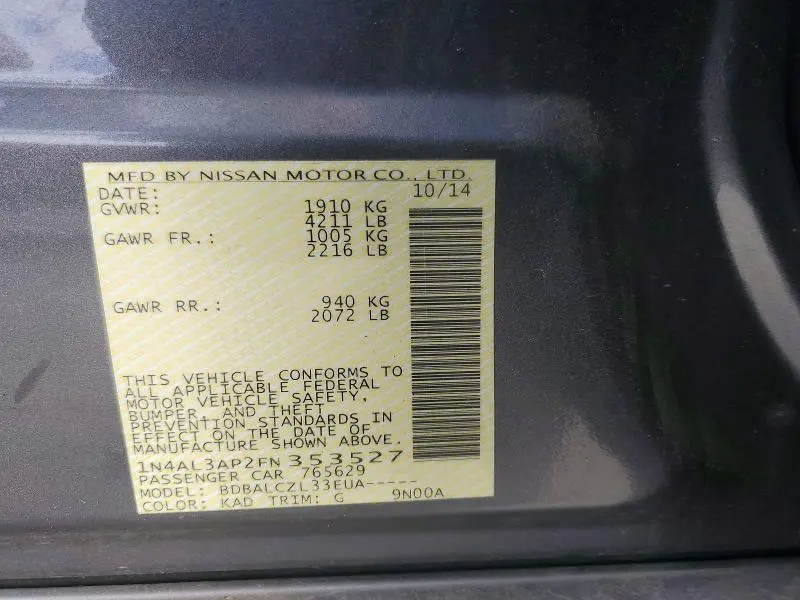 2015 NISSAN ALTIMA 2.5 S  