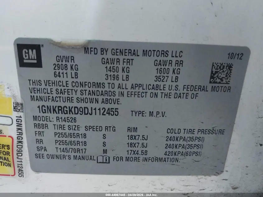2013 CHEVROLET TRAVERSE 1LT