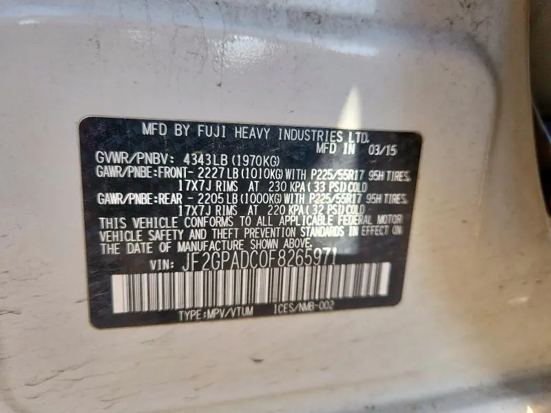 2015 SUBARU XV CROSSTREK 2.0 PREMIUM