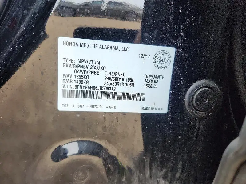 2018 HONDA PILOT EXL  
