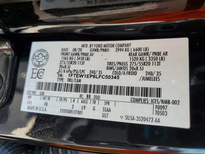 2020 FORD F150 SUPERCREW  