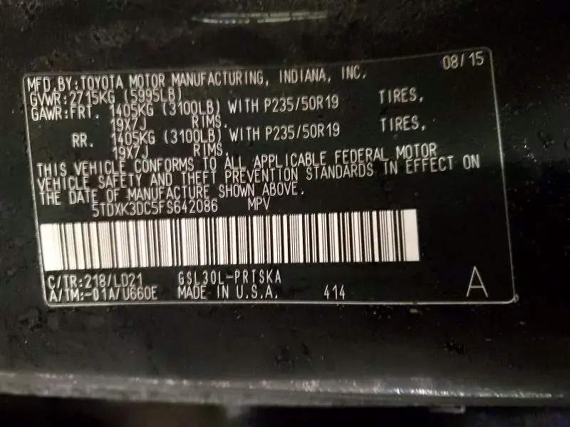 2015 TOYOTA SIENNA SPORT  