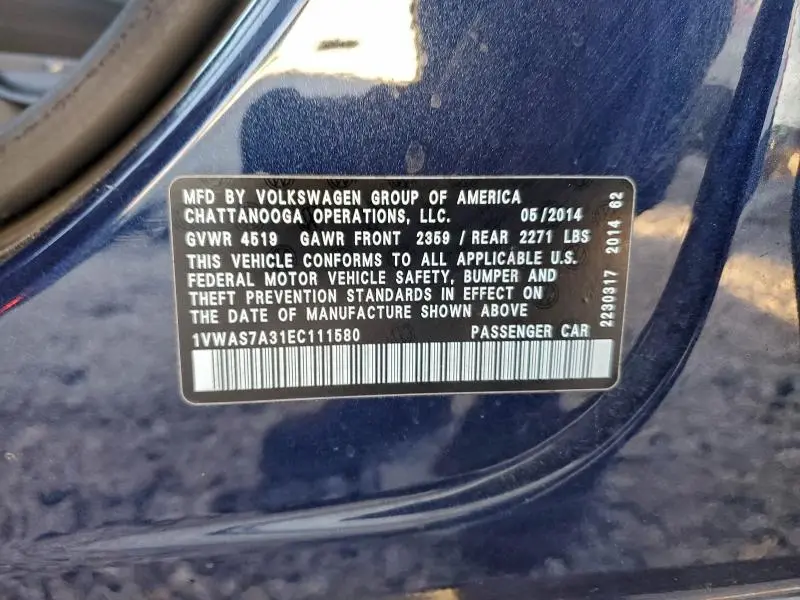 2014 VOLKSWAGEN PASSAT S  