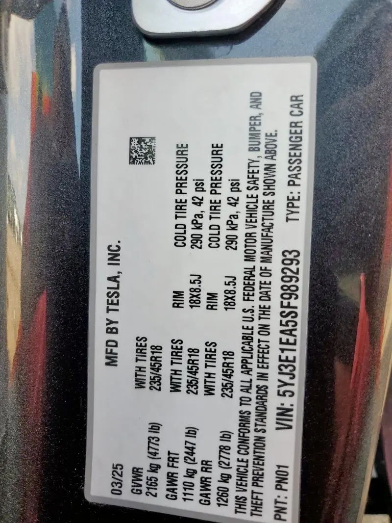 2025 TESLA MODEL 3   