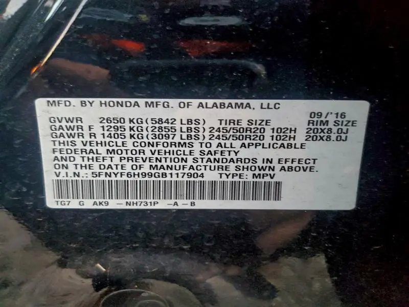 2016 HONDA PILOT TOURING  