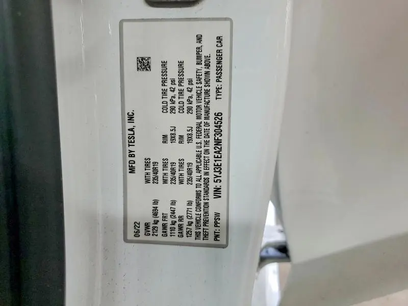 2022 TESLA MODEL 3   