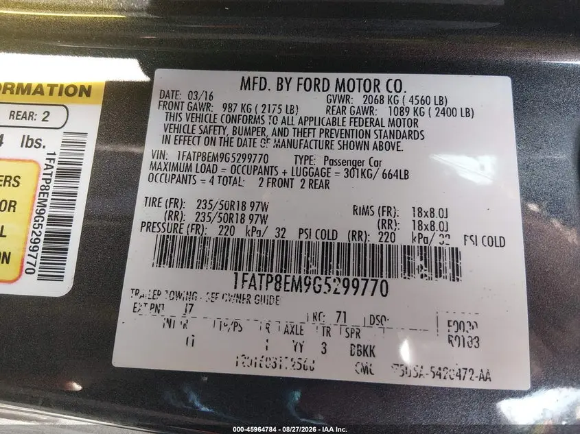 2016 FORD MUSTANG V6