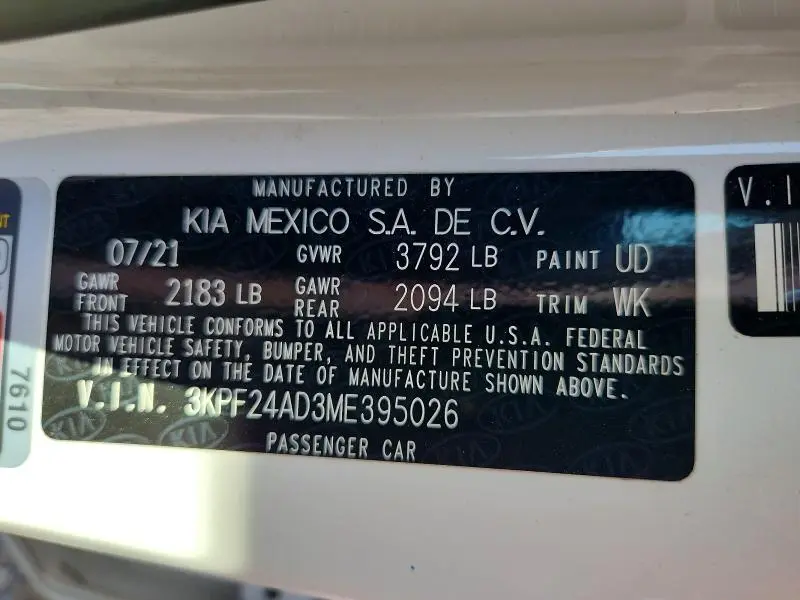 2021 KIA FORTE LXS  