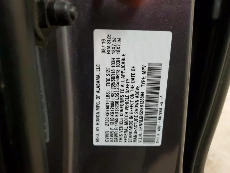 2019 HONDA ODYSSEY EX  