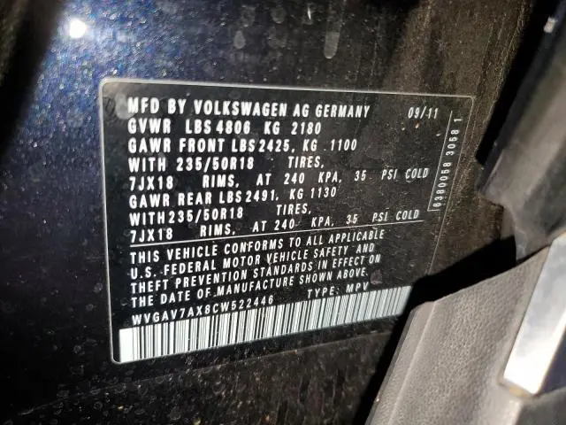 2012 VOLKSWAGEN TIGUAN S  