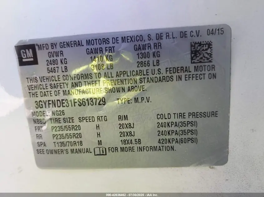 2015 CADILLAC SRX PREMIUM COLLECTION