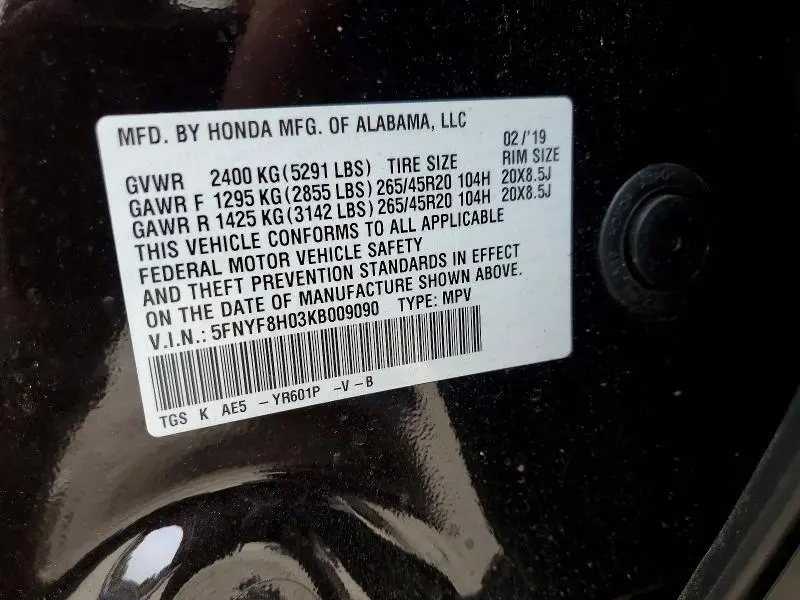 2019 HONDA PASSPORT ELITE  