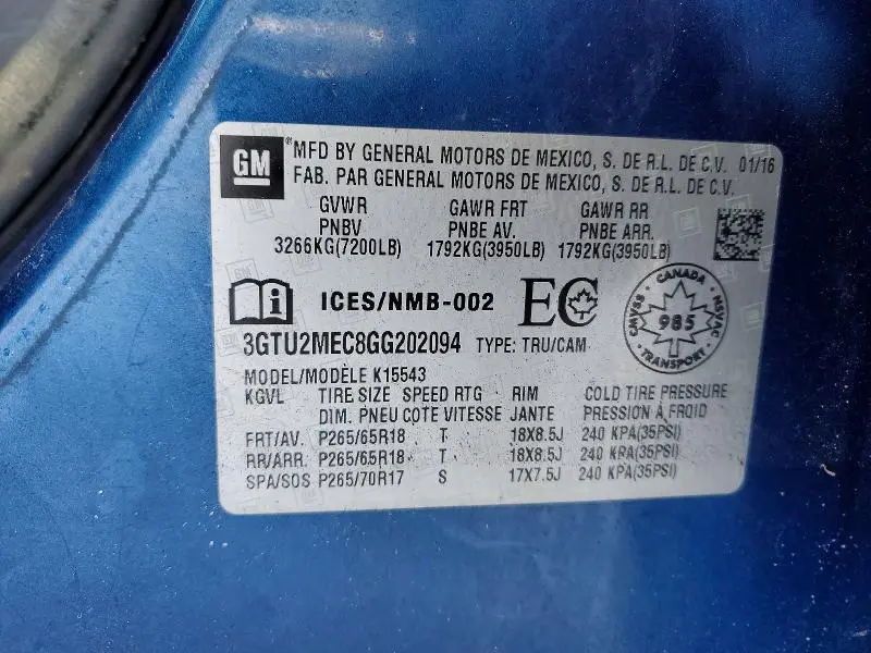 2016 GMC SIERRA K1500 SLE  