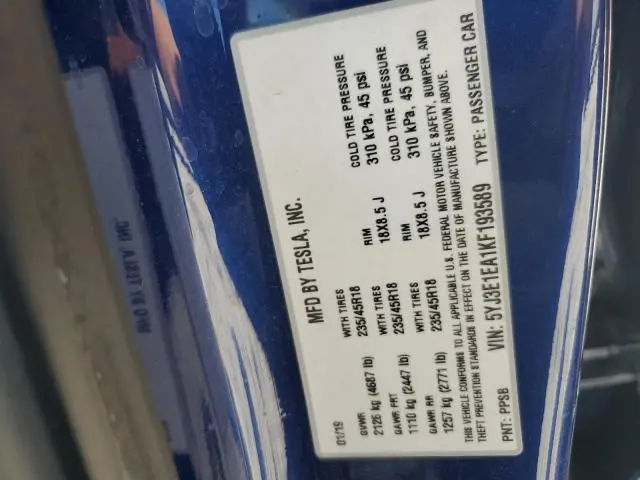 2019 TESLA MODEL 3   