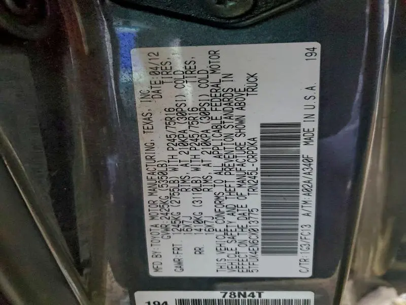 2012 TOYOTA TACOMA ACCESS CAB  