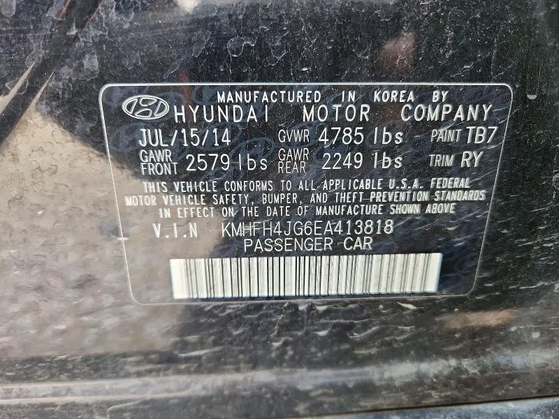 2014 HYUNDAI AZERA LIMITED  