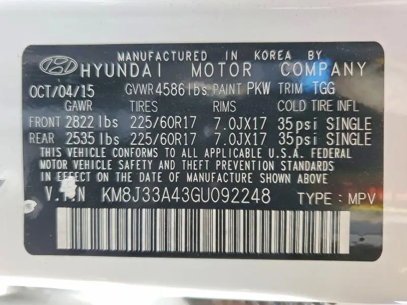 2016 HYUNDAI TUCSON LIMITED  