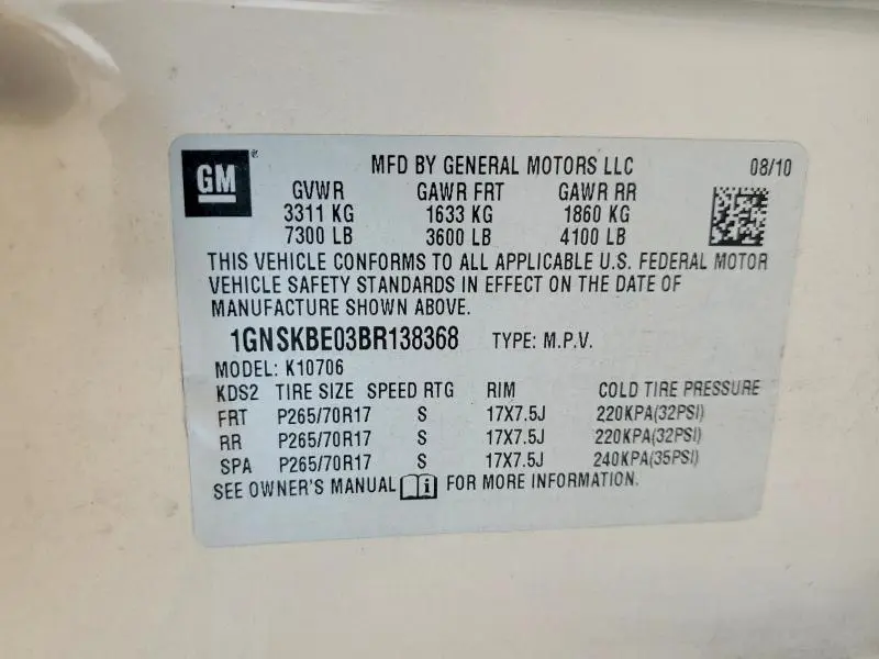 2011 CHEVROLET TAHOE K1500 LT  