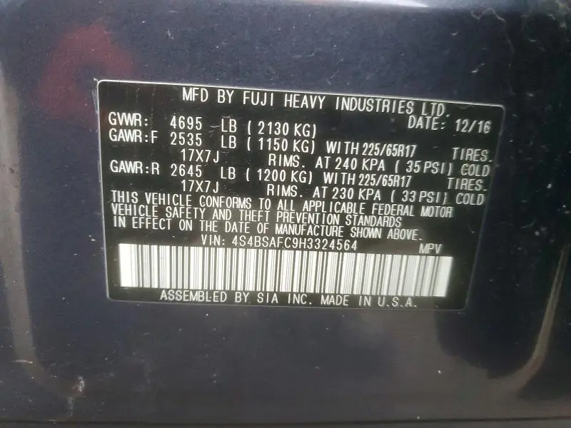 2017 SUBARU OUTBACK 2.5I PREMIUM  