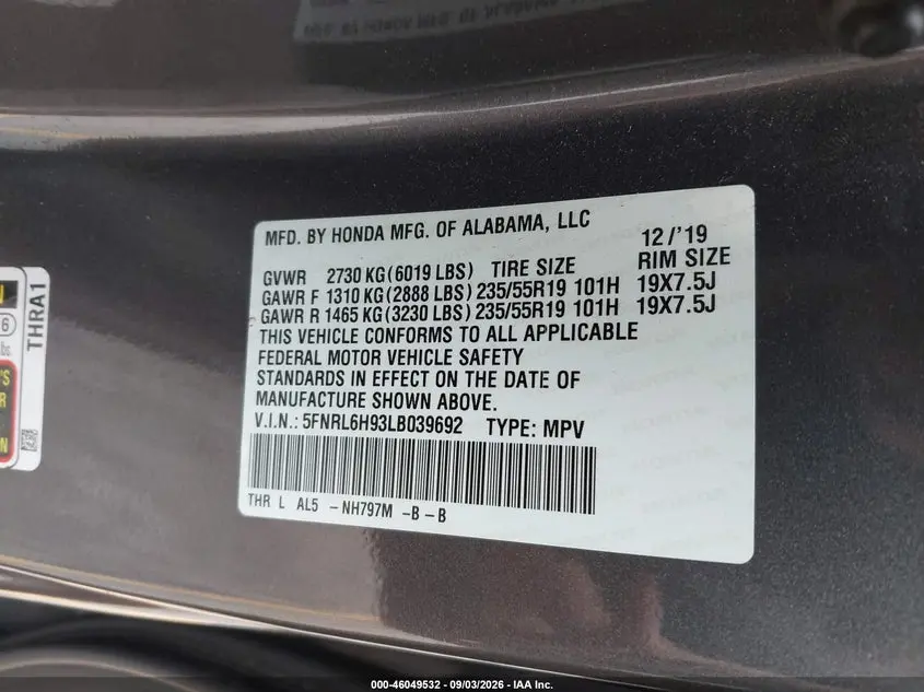 2020 HONDA ODYSSEY ELITE