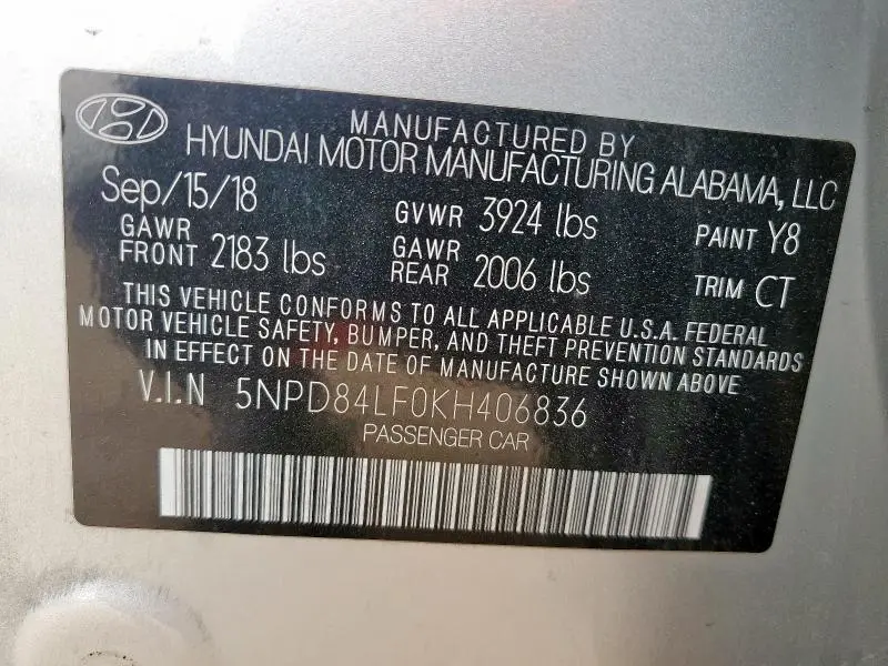 2019 HYUNDAI ELANTRA SEL  