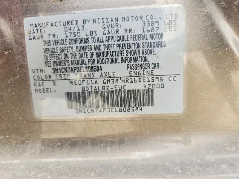 2014 NISSAN VERSA 1.6 SV  