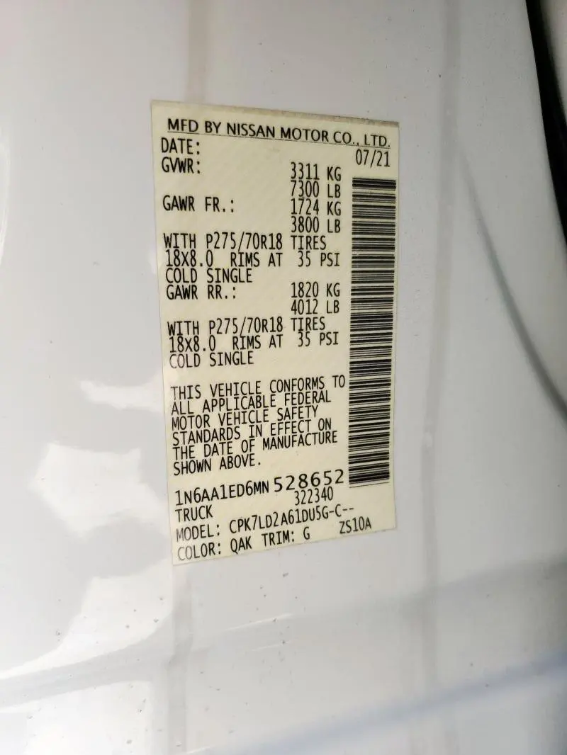 2021 NISSAN TITAN SV  